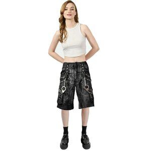 Womens Jeans Apocalyptic Punk Emo Mechanic Acid Gothic Cyber Shorts
